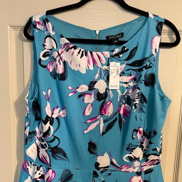 Roz & Ali Blue and Pink Floral Spring Mini Dress - Picture 3 of 4